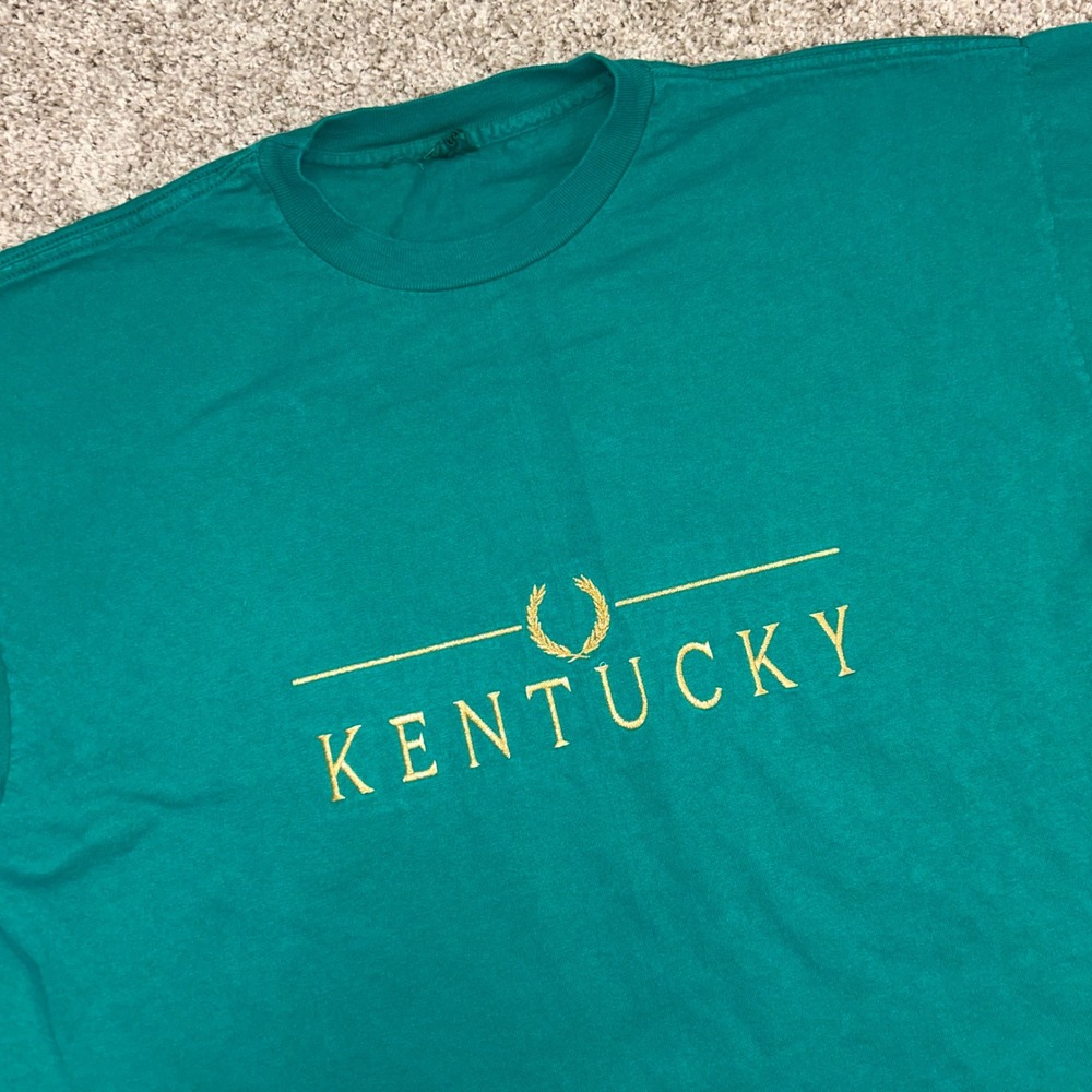 Vintage Kentucky Tshirt NO SIZE TAG Gold Stitching Single Stitch Green 90s